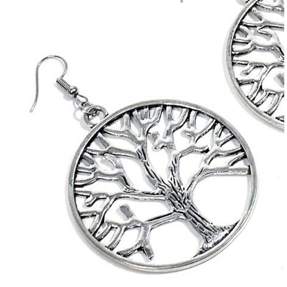 TREE OF LIFE Silvertone Round Drop Earrings NEW! 32 - Picture 2 of 2